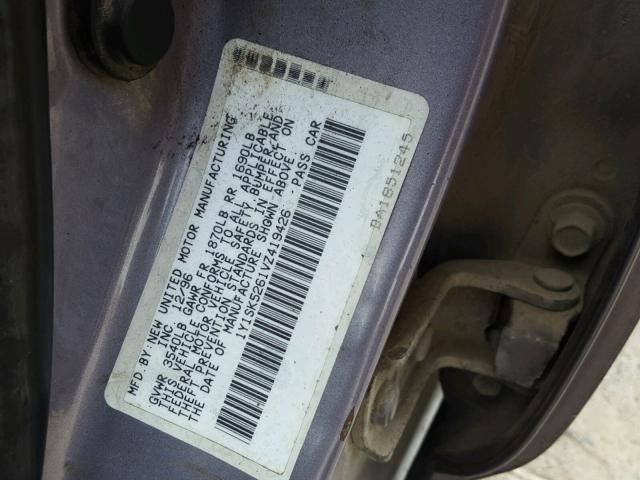 1Y1SK5261VZ419426 - 1997 GEO PRIZM BASE ნაცრისფერი ფოტო 10