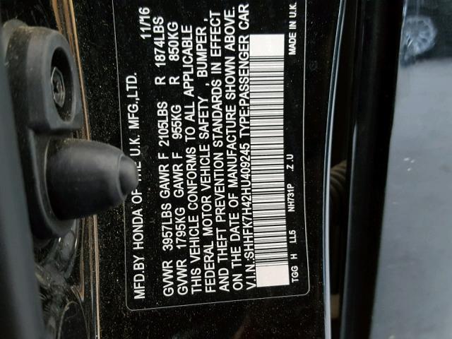 SHHFK7H42HU409245 - 2017 HONDA CIVIC SPOR BLACK photo 10