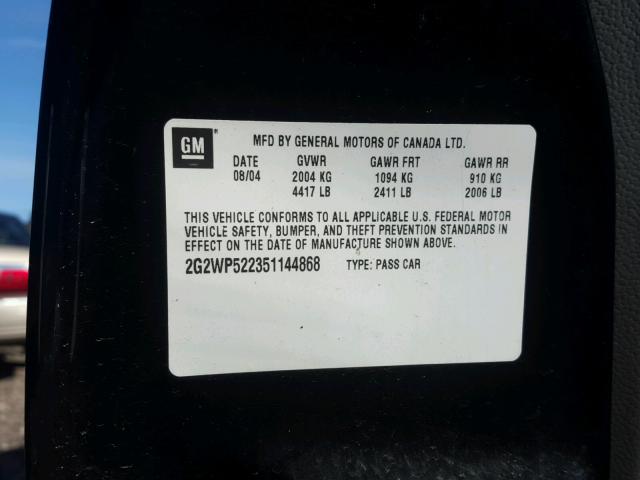 2G2WP522351144868 - 2005 PONTIAC GRAND PRIX BLACK photo 10