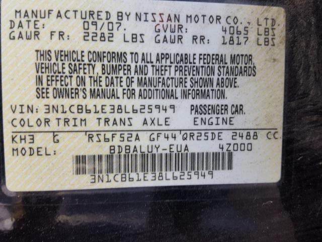 3N1CB61E38L625949 - 2008 NISSAN SENTRA SE- BLACK photo 10