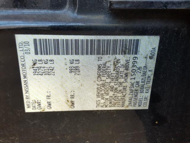 1N4AL2AP3AC150399 - 2010 NISSAN ALTIMA BAS BLACK photo 10