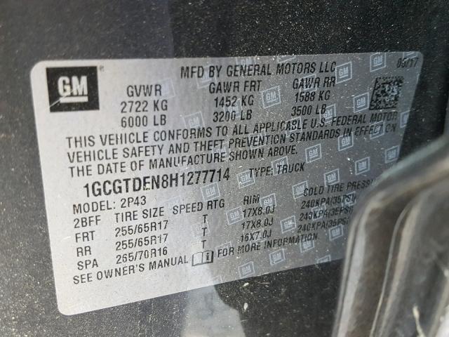 1GCGTDEN8H1277714 - 2017 CHEVROLET COLORADO Z GRAY photo 10