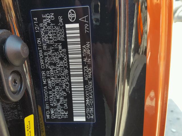 JTKJF5C78FJ006018 - 2015 TOYOTA SCION TC 橙色 照片 10