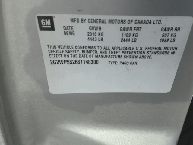 2G2WP552661148300 - 2006 PONTIAC GRAND PRIX SILVER photo 10