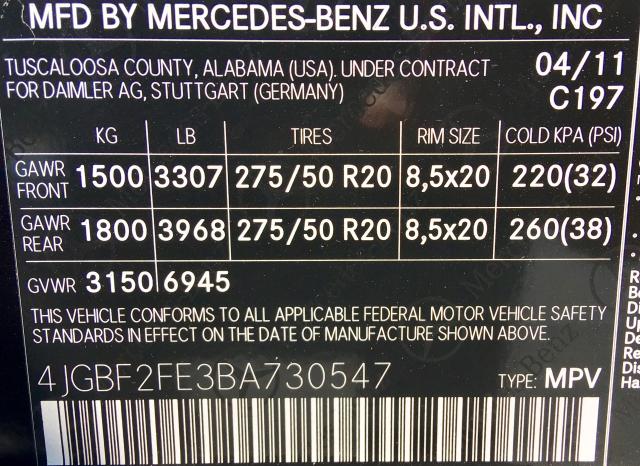 4JGBF2FE3BA730547 - 2011 MERCEDES-BENZ GL 350 BLU BLACK photo 9