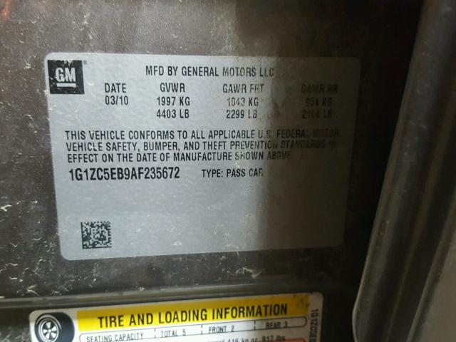 1G1ZC5EB9AF235672 - 2010 CHEVROLET MALIBU 1LT GRAY photo 10