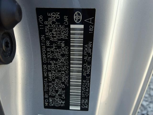 JTKDE167270191890 - 2007 TOYOTA SCION TC 银色 照片 10