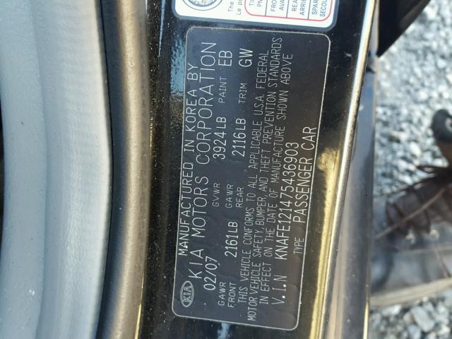 KNAFE121475436903 - 2007 KIA SPECTRA BLACK photo 10