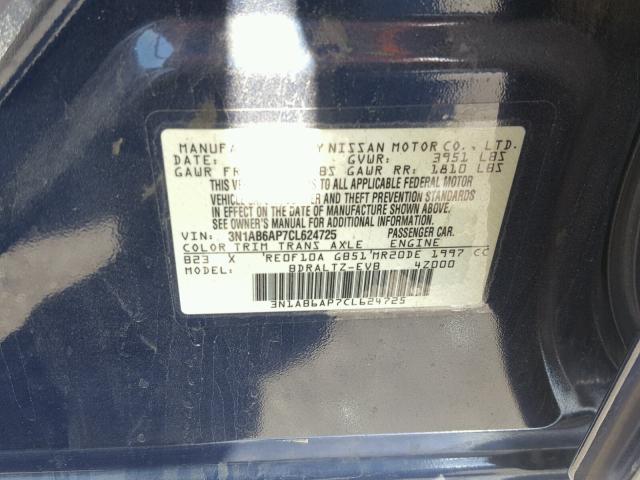 3N1AB6AP7CL624725 - 2012 NISSAN SENTRA BLUE photo 10