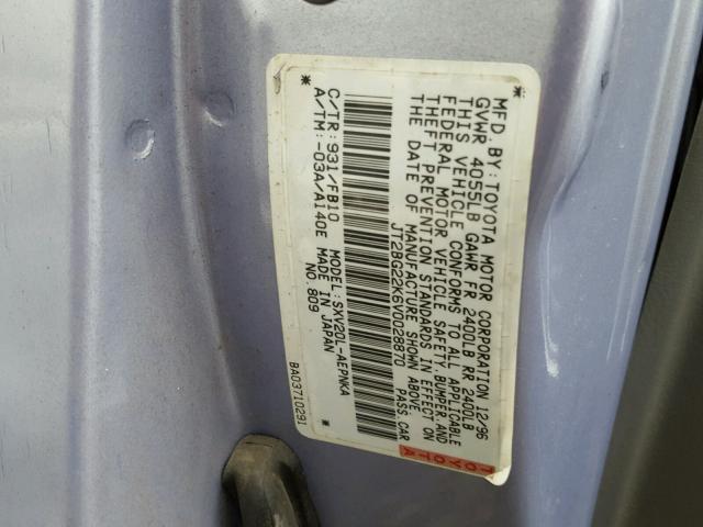 JT2BG22K6V0028870 - 1997 TOYOTA CAMRY LE BLUE photo 10