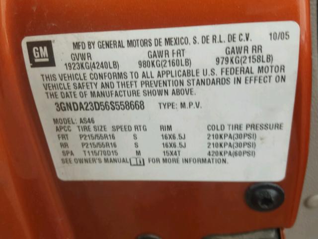 3GNDA23D56S558668 - 2006 CHEVROLET HHR LT ORANGE photo 10