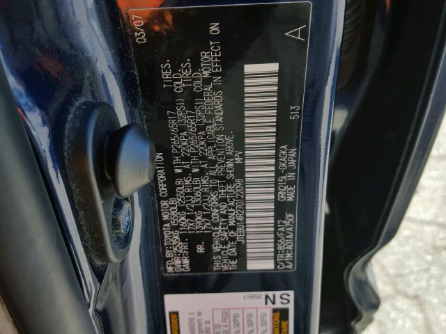 JTEBU14R270122098 - 2007 TOYOTA 4RUNNER SR BLUE photo 10