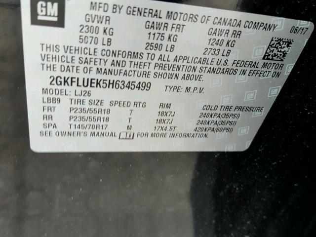 2GKFLUEK5H6345499 - 2017 GMC TERRAIN SL BLACK photo 10