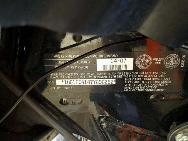 1HD1FC4147Y696282 - 2007 HARLEY-DAVIDSON FLHTCUI BLUE photo 10