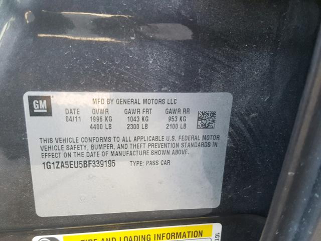 1G1ZA5EU5BF339195 - 2011 CHEVROLET MALIBU LS Boz foto 10