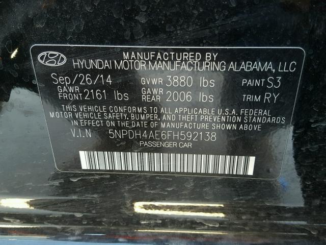 5NPDH4AE6FH592138 - 2015 HYUNDAI ELANTRA BLACK photo 10