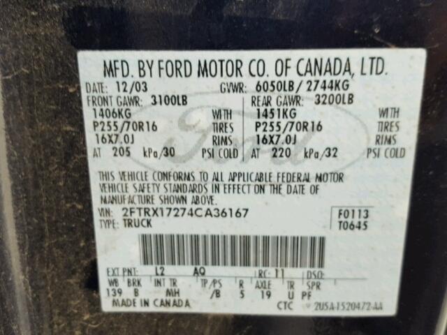 2FTRX17274CA36167 - 2004 FORD F-150 HERI BLUE photo 10