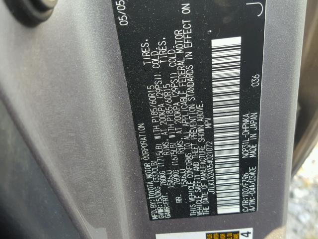 JTLKT324X54021072 - 2005 TOYOTA SCION XB Сұр фото 10