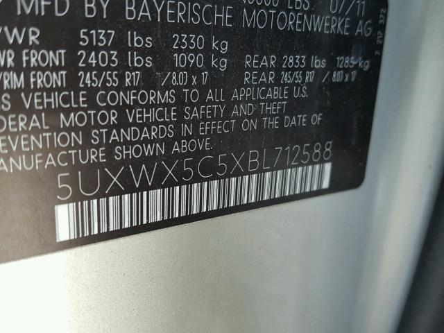 5UXWX5C5XBL712588 - 2011 BMW X3 XDRIVE2 GRAY photo 10