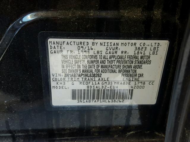 3N1AB7AP1HL638262 - 2017 NISSAN SENTRA S BLACK photo 10