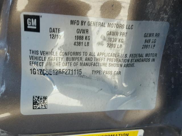 1G1ZC5E12BF271115 - 2011 CHEVROLET MALIBU 1LT 棕色 照片 10