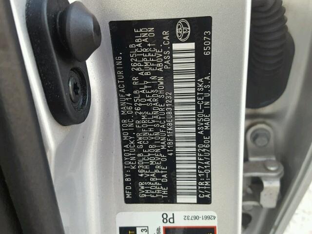 4T1BF1FK8EU831232 - 2014 TOYOTA CAMRY L SILVER photo 10