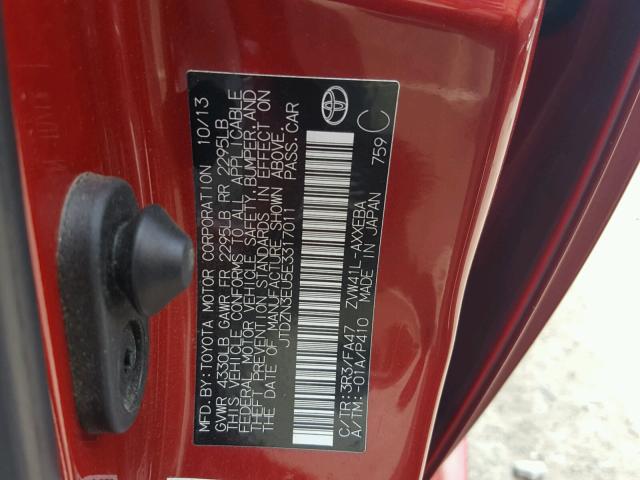 JTDZN3EU5E3317011 - 2014 TOYOTA PRIUS V RED photo 10