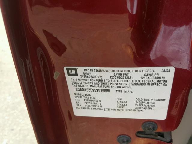 3G5DA03E95S516550 - 2005 BUICK RENDEZVOUS BURGUNDY photo 10