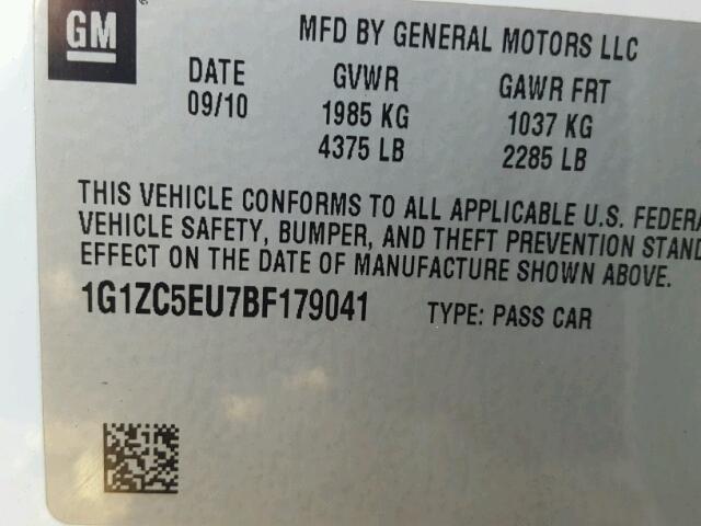 1G1ZC5EU7BF179041 - 2011 CHEVROLET MALIBU 1LT 白色 照片 10