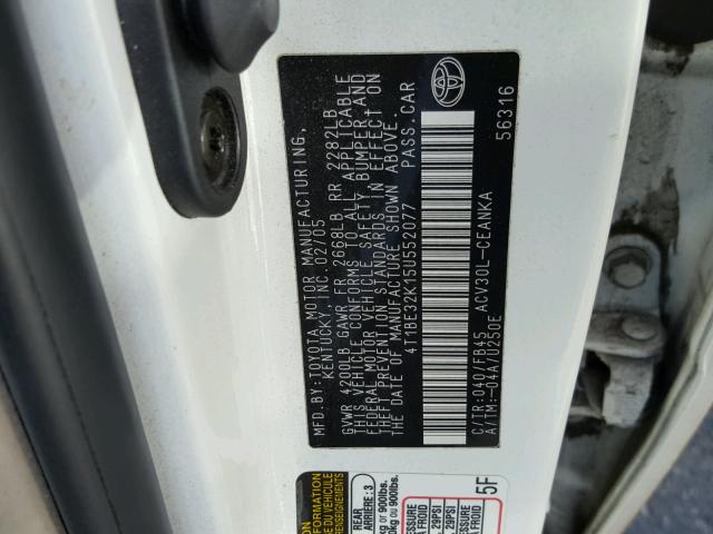 4T1BE32K15U552077 - 2005 TOYOTA CAMRY LE 白色 照片 10