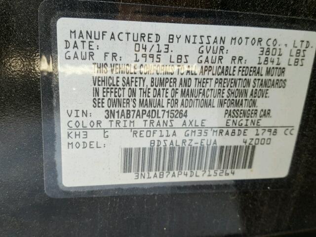 3N1AB7AP4DL715264 - 2013 NISSAN SENTRA BLACK photo 10