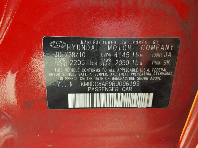 KMHDC8AE9BU096199 - 2011 HYUNDAI ELANTRA TO RED photo 10