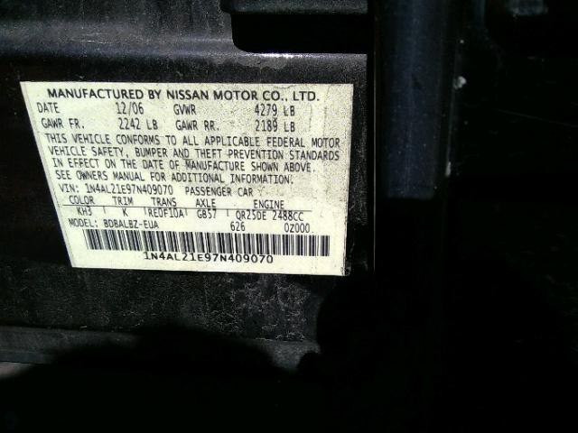 1N4AL21E97N409070 - 2007 NISSAN ALTIMA 2.5 BLACK photo 10