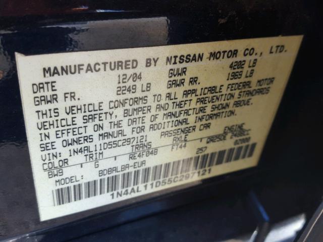 1N4AL11D55C297121 - 2005 NISSAN ALTIMA BLUE photo 10