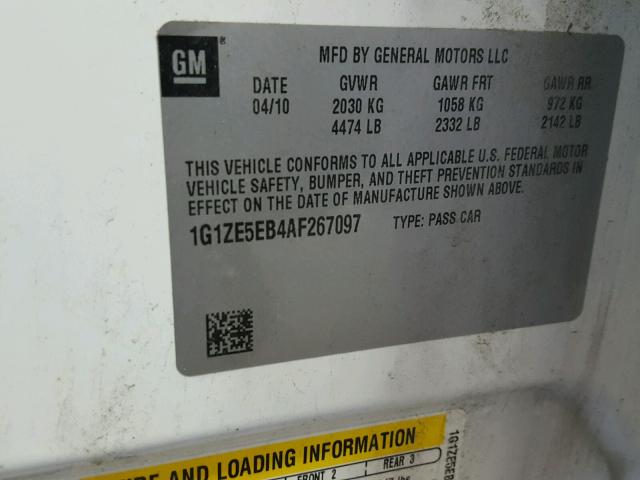 1G1ZE5EB4AF267097 - 2010 CHEVROLET MALIBU LTZ 白色 照片 10