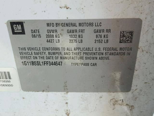 1G11B5SL1FF344647 - 2015 CHEVROLET MALIBU LS თეთრი ფოტო 10