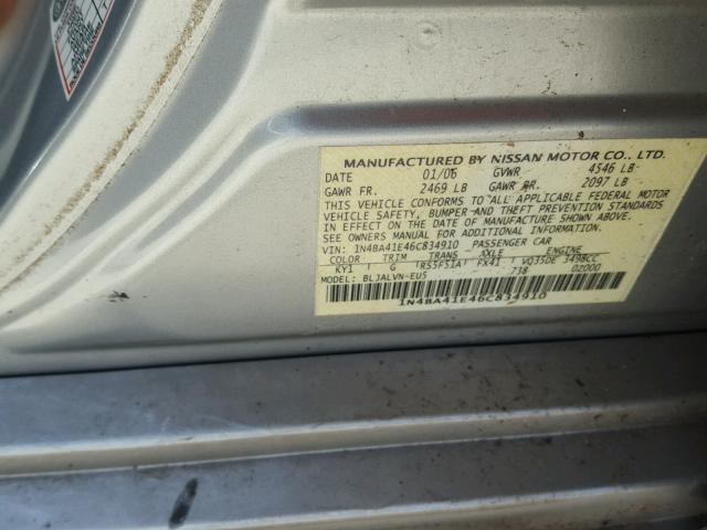 1N4BA41E46C834910 - 2006 NISSAN MAXIMA SE SILVER photo 10