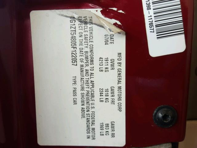 1G1ZT54805F122057 - 2005 CHEVROLET MALIBU LS Бордовый фото 10