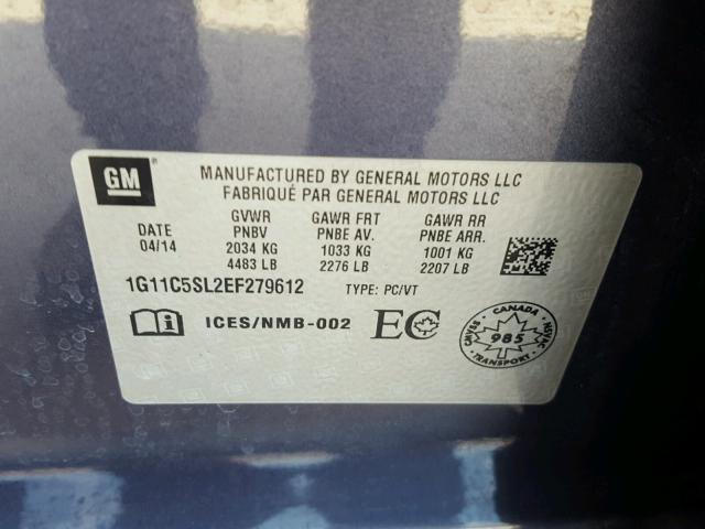 1G11C5SL2EF279612 - 2014 CHEVROLET MALIBU 1LT ლურჯი ფოტო 10