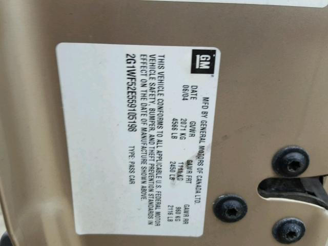 2G1WF52E559105198 - 2005 CHEVROLET IMPALA 金色 照片 10