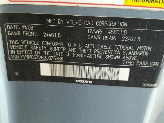 YV1MC67269J075368 - 2009 VOLVO C70 T5 BLUE photo 10