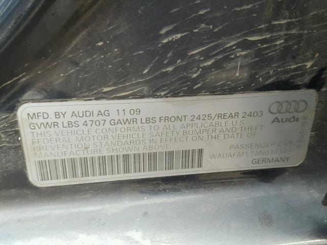 WAUAFAFL7AN034349 - 2010 AUDI A4 PREMIUM GRAY photo 10