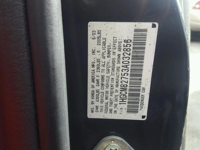 1HGCM82753A032856 - 2003 HONDA ACCORD EX BLACK photo 10