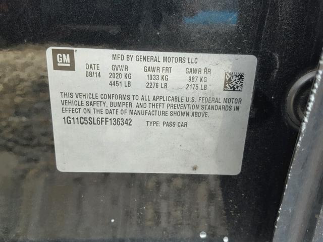 1G11C5SL6FF136342 - 2015 CHEVROLET MALIBU 1LT BLACK photo 10