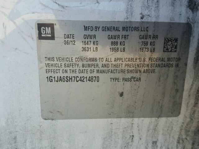 1G1JA6SH7C4214870 - 2012 CHEVROLET SONIC LS WHITE photo 10