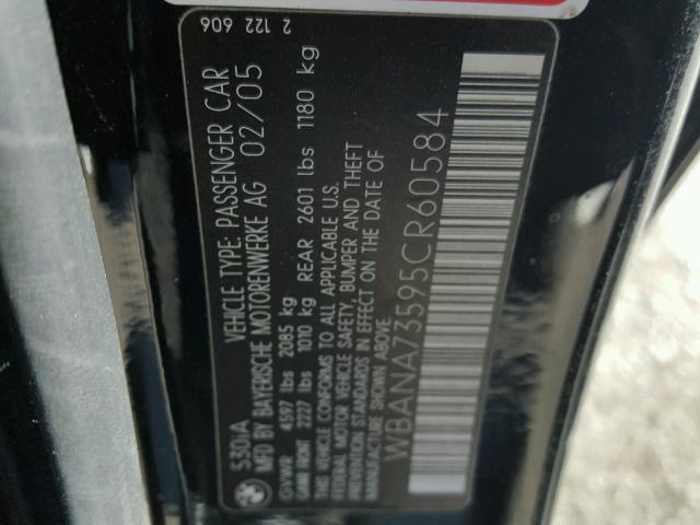 WBANA73595CR60584 - 2005 BMW 530 I BLACK photo 10