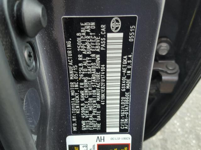 4T1BK1EB2FU174104 - 2015 TOYOTA AVALON XLE 灰色 照片 10