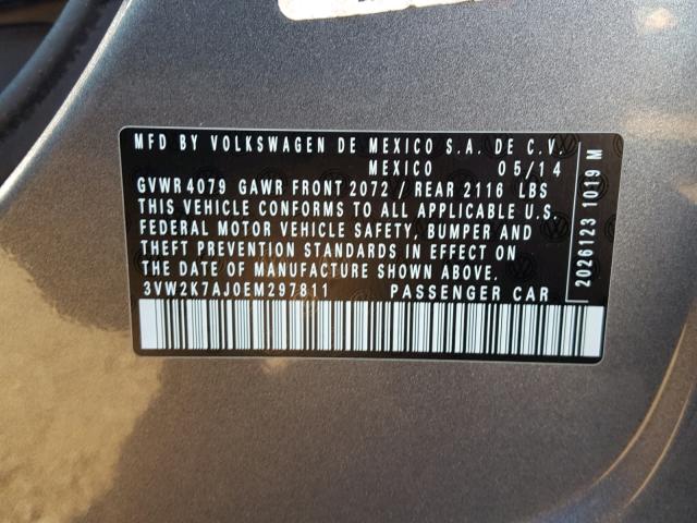 3VW2K7AJ0EM297811 - 2014 VOLKSWAGEN JETTA BASE GRAY photo 10