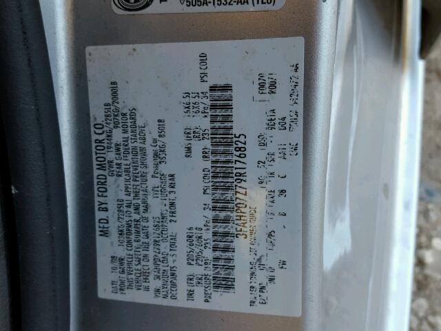 3FAHP07Z79R176825 - 2009 FORD FUSION SE SILVER photo 10