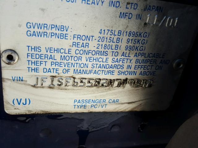 JF1SF65582H749542 - 2002 SUBARU FORESTER S 蓝色 照片 10